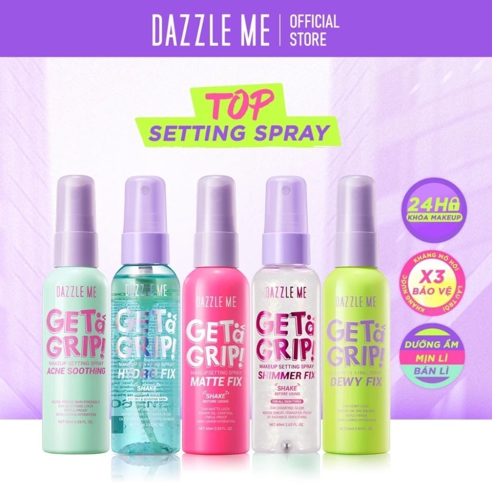 Ảnh 2 của Xịt khóa nền DAZZLE ME Setting Spray Matte Fix trang điểm kiểm soát dầu mịn lì lâu trôi 60ml