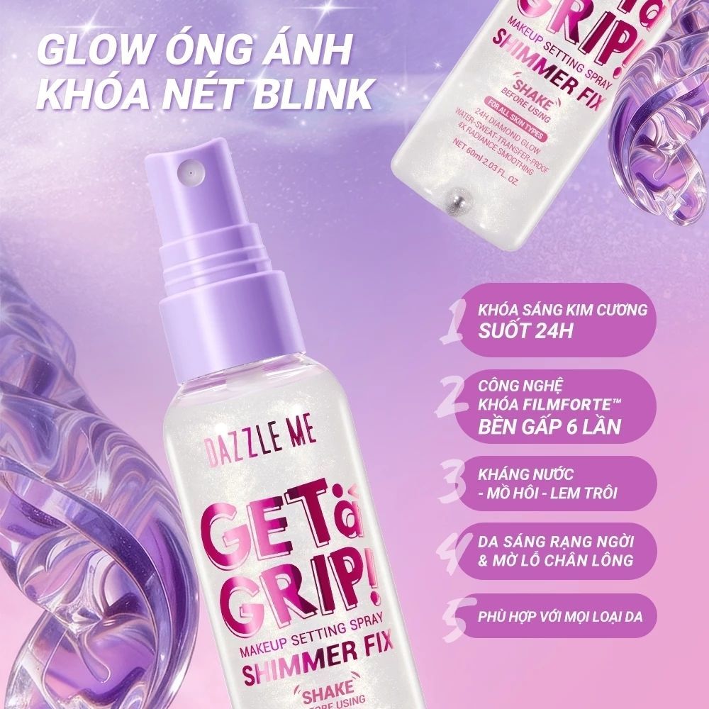Ảnh 3 của Xịt khóa nền DAZZLE ME Setting Spray Matte Fix trang điểm kiểm soát dầu mịn lì lâu trôi 60ml