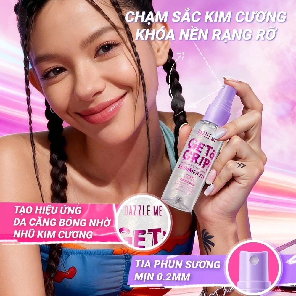 Ảnh 5 của Xịt khóa nền DAZZLE ME Setting Spray Matte Fix trang điểm kiểm soát dầu mịn lì lâu trôi 60ml