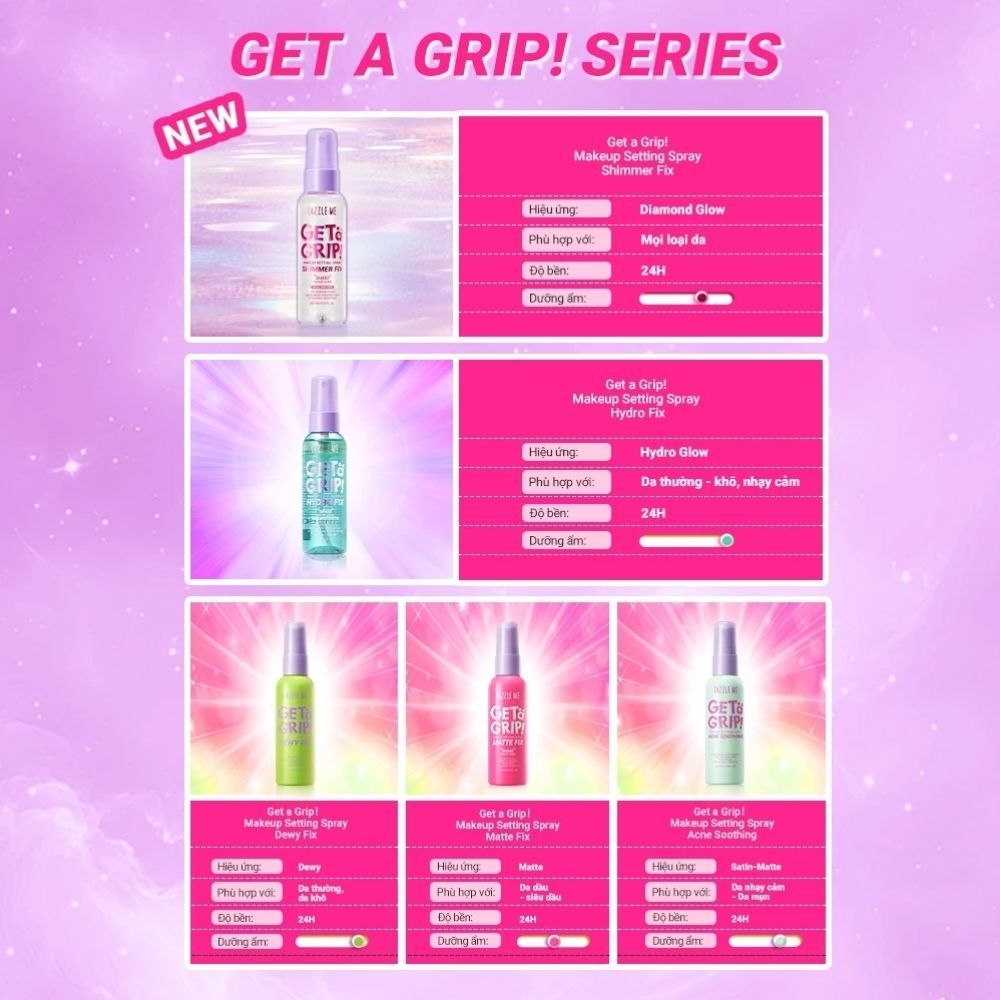 Ảnh 9 của Xịt khóa nền DAZZLE ME Setting Spray Matte Fix trang điểm kiểm soát dầu mịn lì lâu trôi 60ml