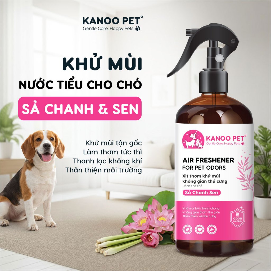 Xịt khử mùi nước tiểu chó Kanoo Pet, hương Sả Chanh & Sen