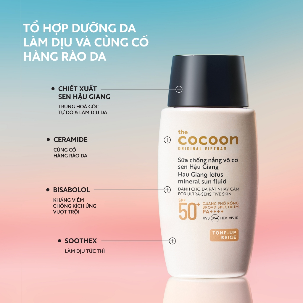 Sữa Chống Nắng Vô Cơ Sen Hậu Giang - Tone up Beige Cocoon 50ml | BigBuy360 - bigbuy360.vn