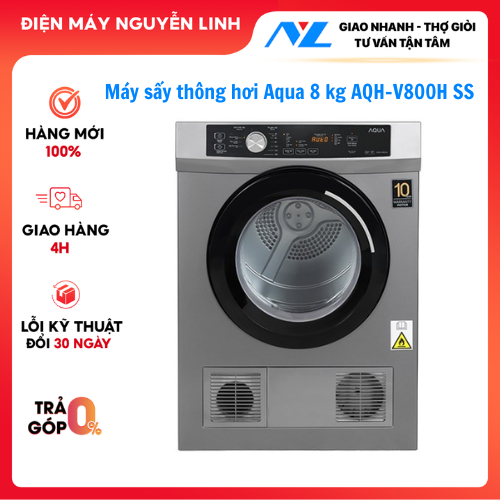 Máy sấy thông hơi Aqua 8 kg AQH-V800H SS