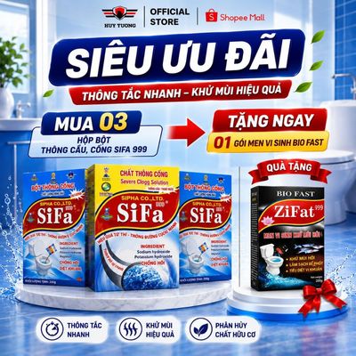 Bột thông tắc cống, bồn cầu, bồn rửa chén chống tắc nghẽn cực mạnh Victory's Sifa999 khối lượng 200g