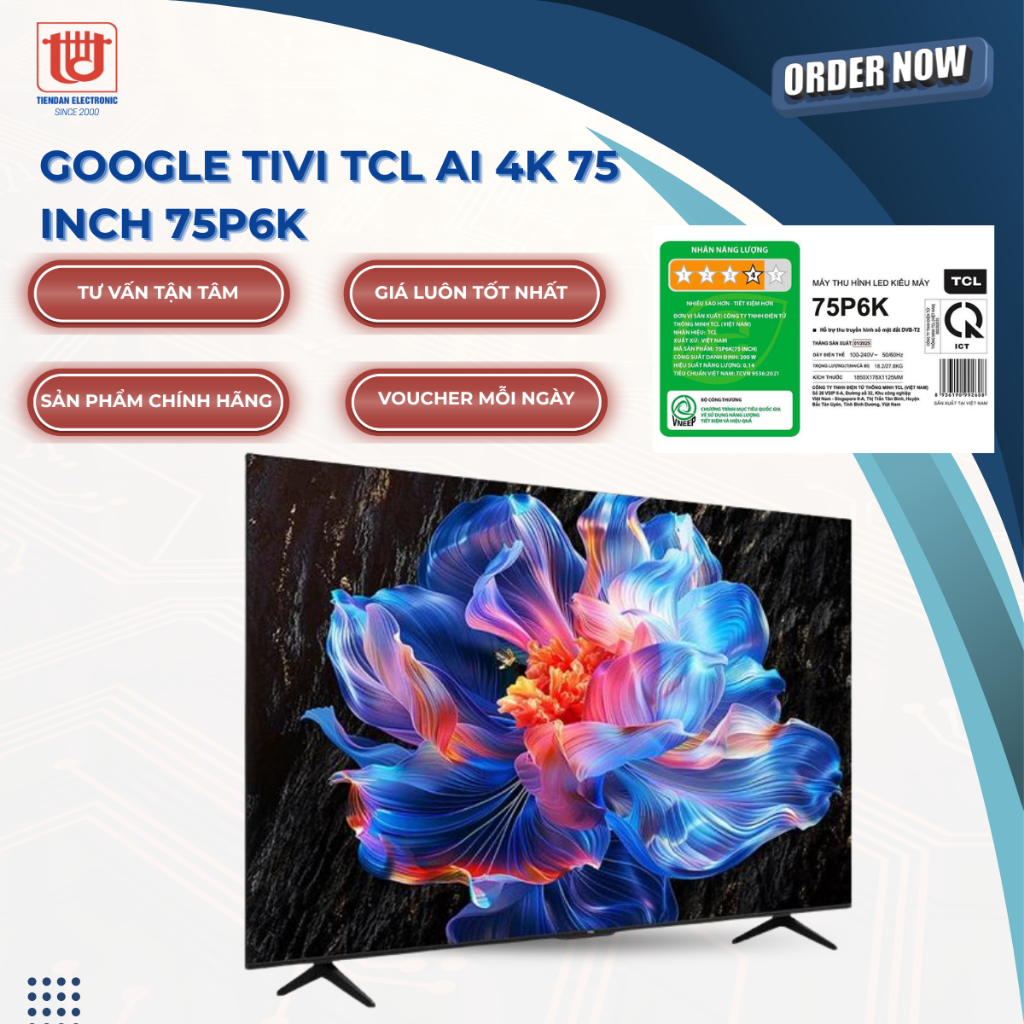 TCL Google Tivi AI 4K 75 inch 75P6K