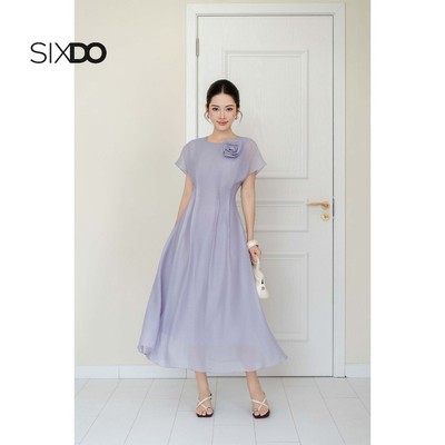Đầm voan tơ cổ tròn dáng xòe SIXDO (Organza Flared Dress With Flower)