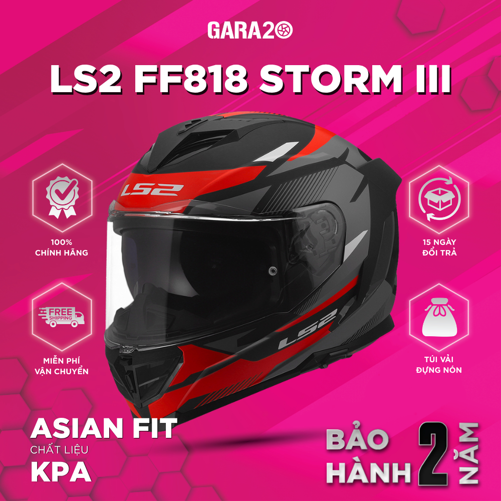 [TẶNG PINLOCK] MŨ BẢO HIỂM FULLFACE LS2 FF818 STORM III TOURING-URBAN, HỆ THỐNG THÁO LÓT KHẨN CẤP