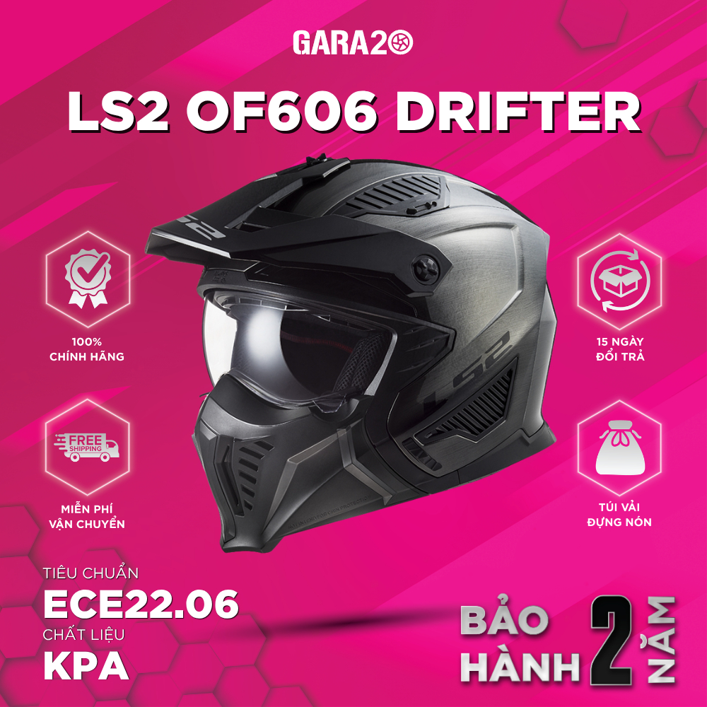 [Chính Hãng] Mũ Bảo Hiểm 3/4 LS2 OF606 Drifter Biến Hình Đa Năng Chuẩn Asian Fit Tặng Kèm Kính Khói
