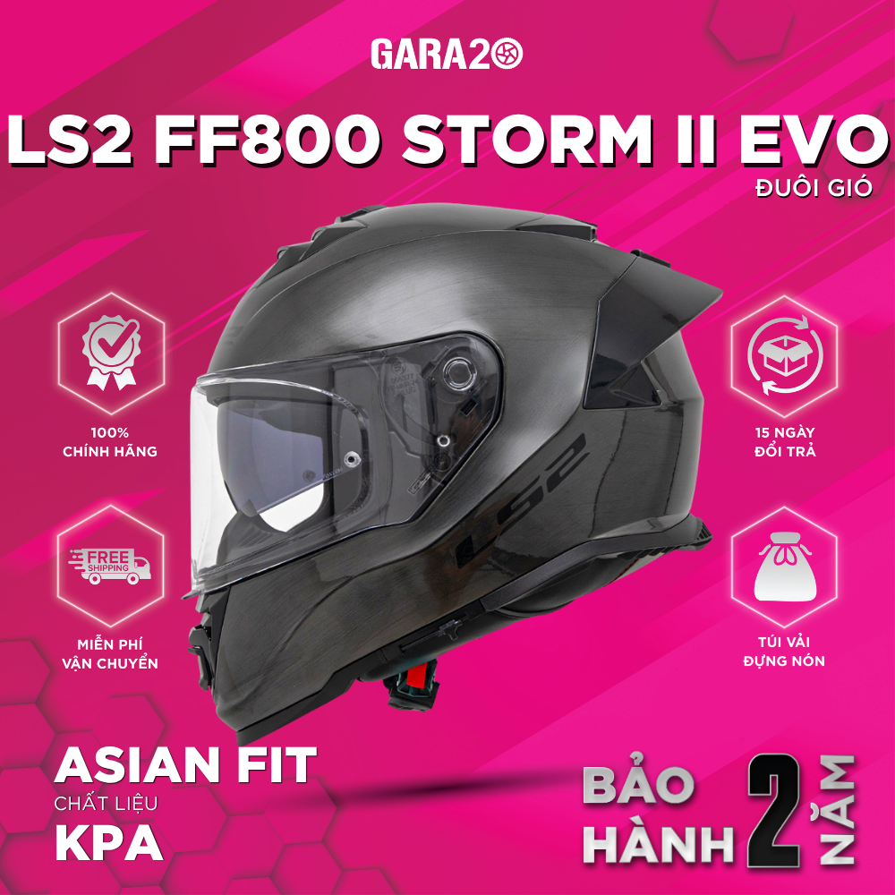 Mũ Bảo Hiểm Fullface LS2 FF800 Storm II EVO Sẵn Đuôi Gió Asian Fit + Pinlock BH 2 Năm [Chính hãng]