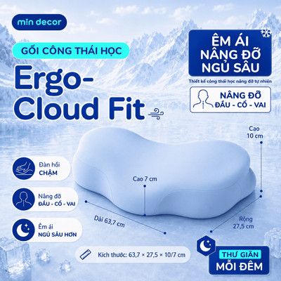 Gối Ngủ Sâu Ergo-Cloud Fit Mịn Decor, Gối Thông Minh Công Thái Học GIảm Đau Cổ Vai Gáy