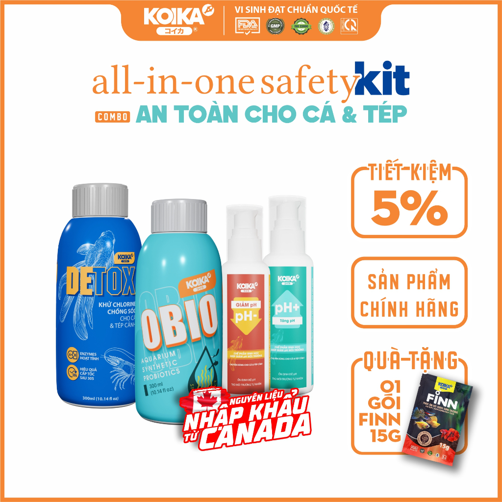 All-in-one Safety Kit KOIKA - Combo An toàn cho Cá & Tép [Detox | pH+/pH- | Obio]