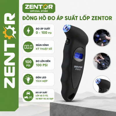 Đồng Hồ Đo Áp Suất Lốp Xe Ô Tô & Xe Máy ZENTOR 100 PSI – Chính Xác, Dễ Đọc, Bền, Kiểm Tra Lốp Nhanh