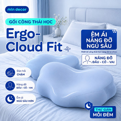 Gối Ngủ Sâu Ergo-Cloud Fit Memory Foam Thông Minh Mịn Decor, Gối Thông Minh Công Thái Học GIảm Đau Cổ Vai Gáy