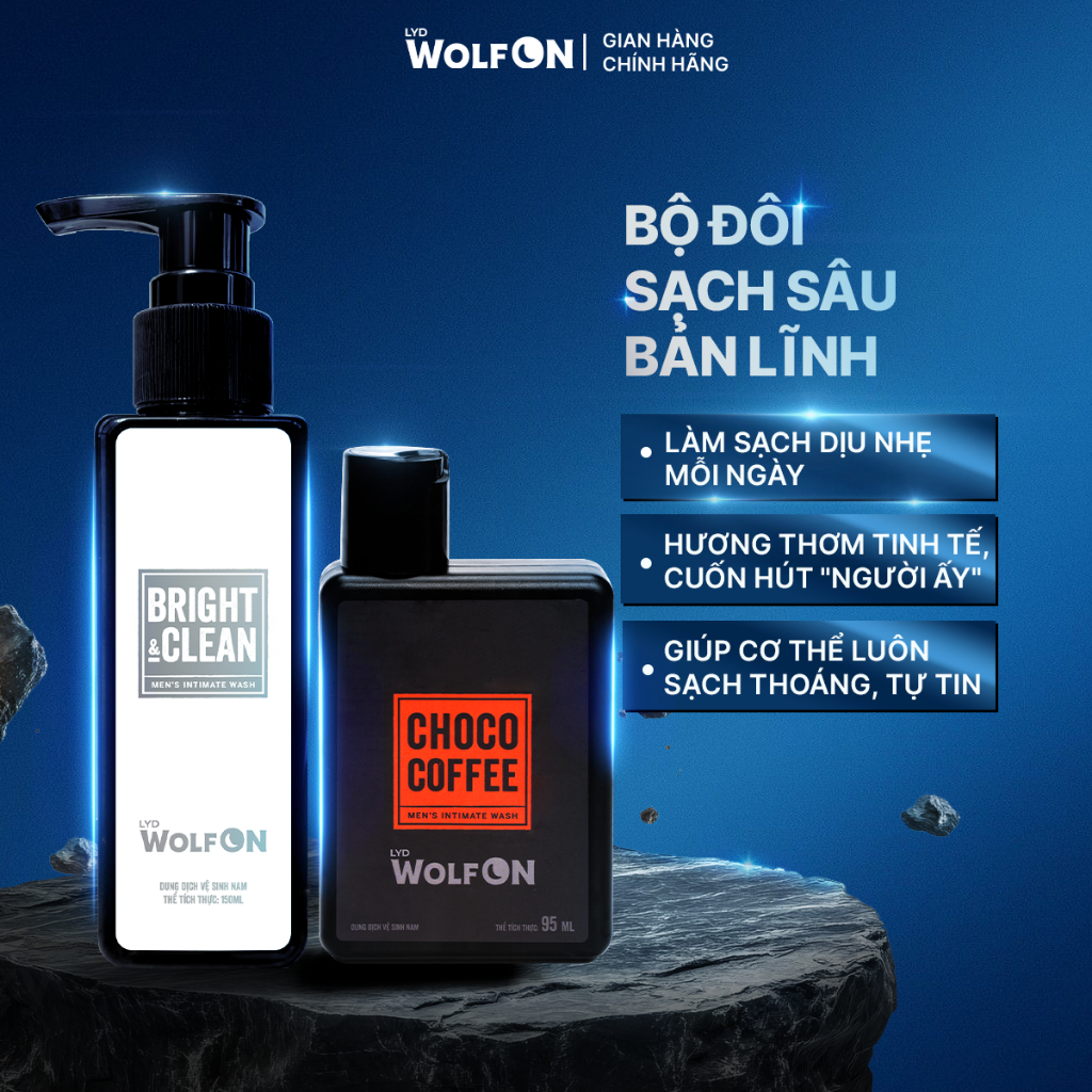 Combo Dung Dịch Vệ Sinh Bright & Clean 150ml - Dung Dịch Vệ Sinh Nam Giới 95ml LYD Wolf On