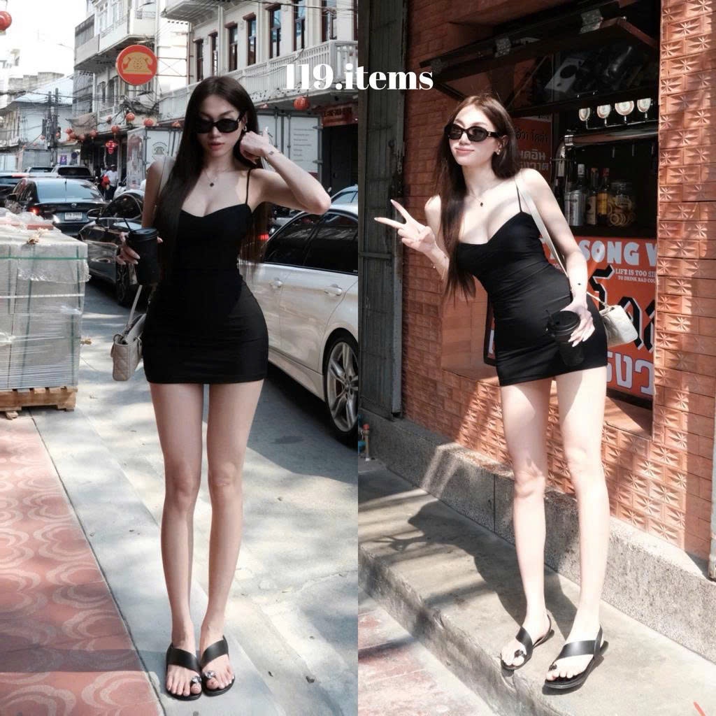 Đầm 2 dây dáng ngắn ôm body mặc 2 kiểu basic 119.items