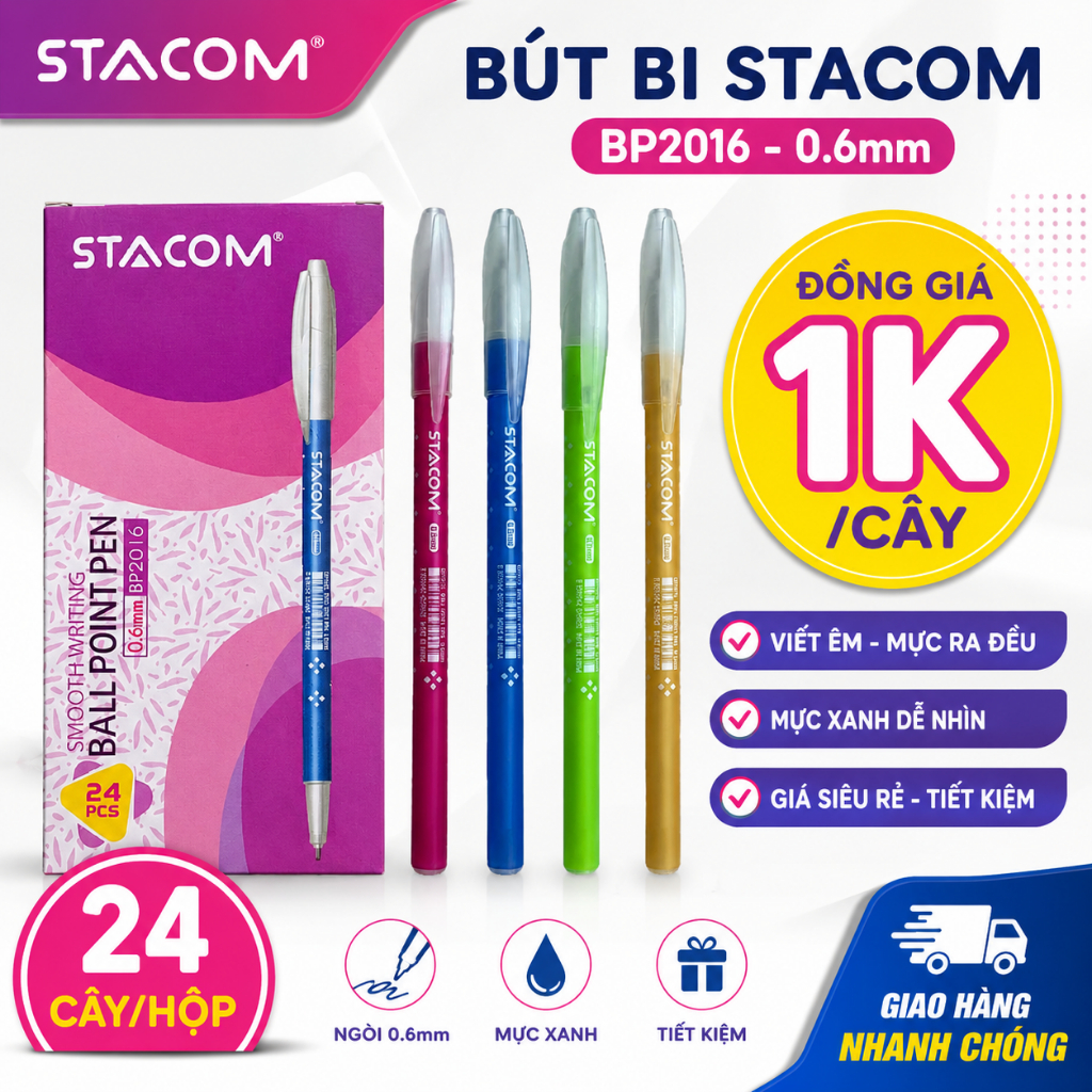 [ĐỒNG GIÁ 1K VNĐ/bút] Combo 5/10 cây Bút bi mực gốc dầu, nhập Ấn Độ, đầu bi 0.6mm, siêu mượt | BP201