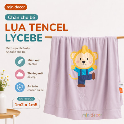 Chăn Lụa Tencel Cho Bé LyceBe Mịn Decor, Mền Hè Trẻ Em Mềm Mát Thoáng Khí Thân Thiện Cho Da
