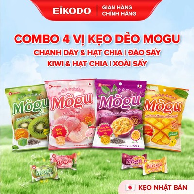 Combo 4 Kẹo Dẻo Mogu CHANH DÂY & HẠT CHIA | ĐÀO SẤY |  KIWI & HẠT CHIA | XOÀI SẤY EIKODO SINCE 187