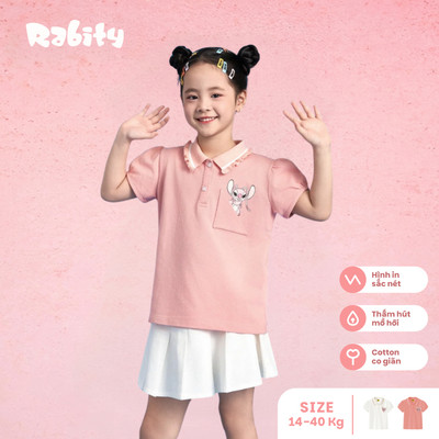  Áo thun Polo tay ngắn Stitch Disney bé gái Rabity 501.014