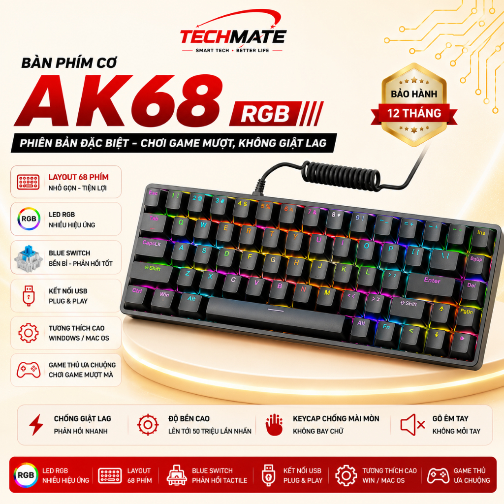 BÀN PHÍM CƠ AK68 PHIÊN BẢN ĐẶC BIỆT – CHƠI GAME MƯỢT, KHÔNG GIẬT LAG