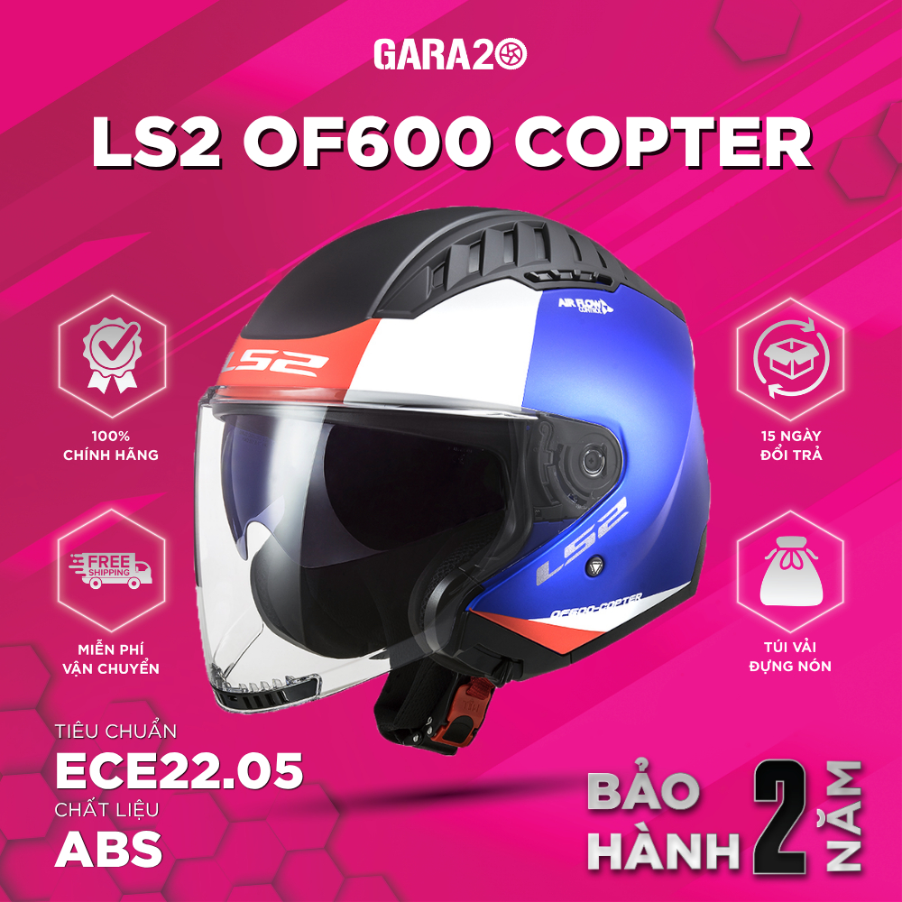 Mũ Bảo Hiểm 3/4 LS2 OF600 Copter 2 Kính Chuẩn An Toàn ECE22.05 Đi Xe Máy Mô Tô PKL [Chính Hãng]