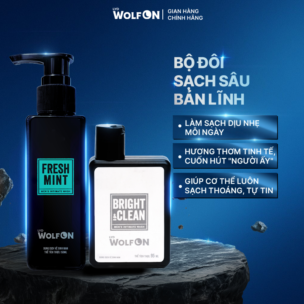 Combo Dung Dịch Vệ Sinh Fresh Mint 150ml - Dung Dịch Vệ Sinh Nam Giới 95ml LYD Wolf On