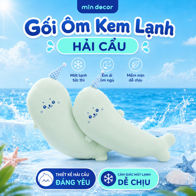 Gối Ôm Kem Lạnh Hải Cẩu Dễ Thương Mịn Decor, Gối Đa Năng Mát Lạnh Dễ Thương, Kích Thước 90cm