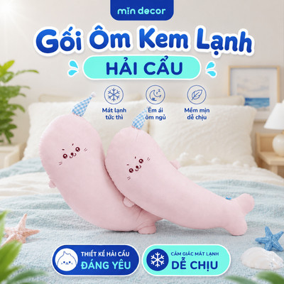 Gối Ôm Kem Lạnh Đa Năng Hải Cẩu Mịn Decor, Gối Đa Năng Mát Lạnh Dễ Thương, Kích Thước 90cm