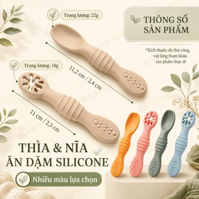 Bộ Thìa Mềm Silicone Cao Cấp KidsWorld Chống Nóng An Toàn Cho Bé Ăn Dặm Không BPA chống trơn trượt