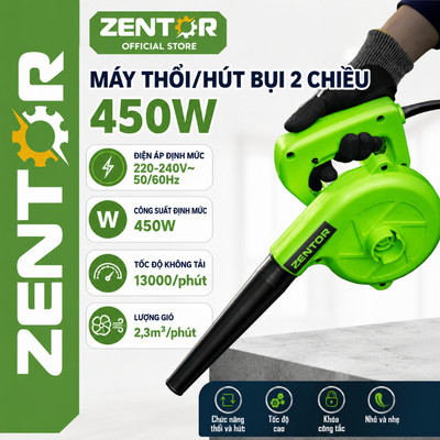 Máy thổi hút bụi cầm tay Zentor động cơ lõi đồng 450W 2 chế độ thổi và hút - Bảo hành 12 tháng - Lỗi 1 đổi 1