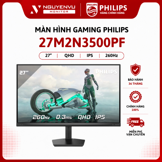 [Full Vat] Màn Hình Gaming Philips 27M2N3500PF/71 27 inch 2k (QHD/IPS/260Hz/0.3ms) - Bảo Hành 3 Năm