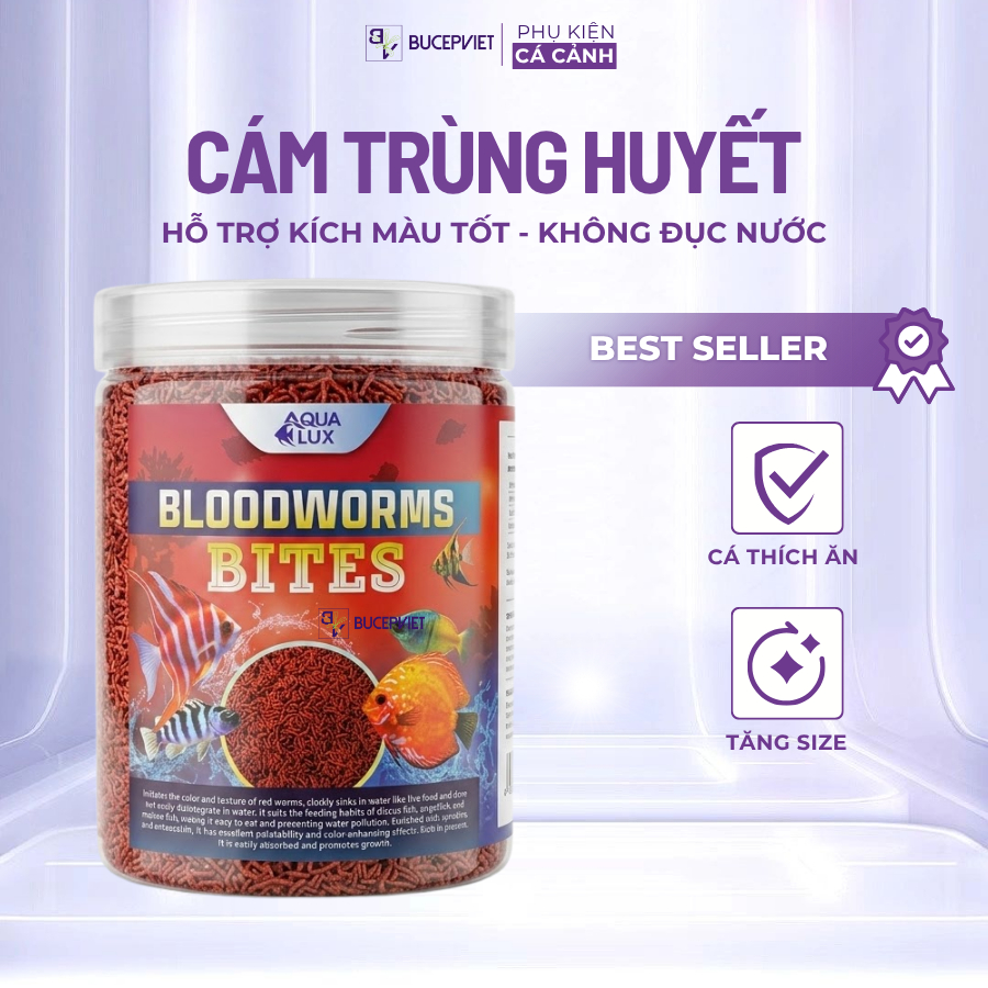 Cám trùng huyết AquaLux Blood Worm - Thức ăn cá cảnh lên màu nhanh, hạt chìm dần, dinh dưỡng tăng tr