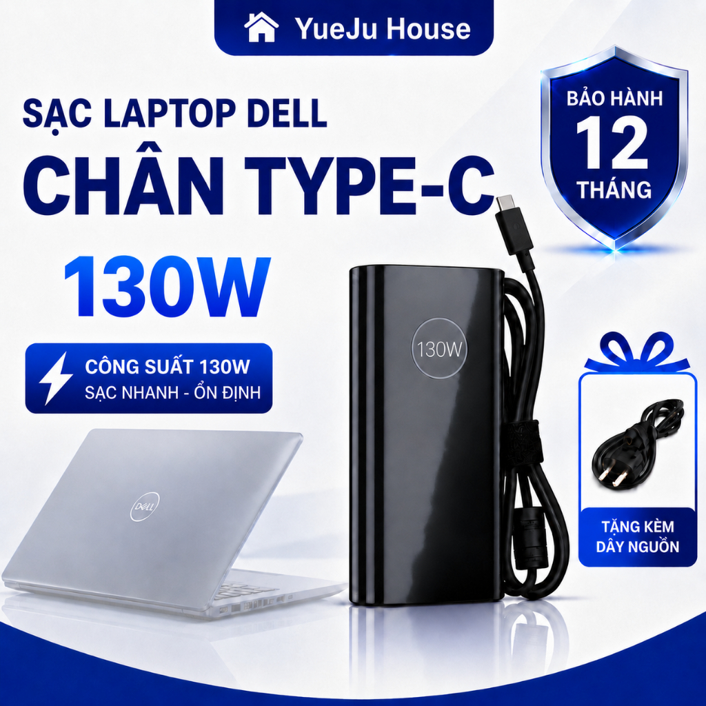 Sạc laptop Dell type c sạc thường công suất 130w sạc chân type - c 130w bảo hành 24 tháng
