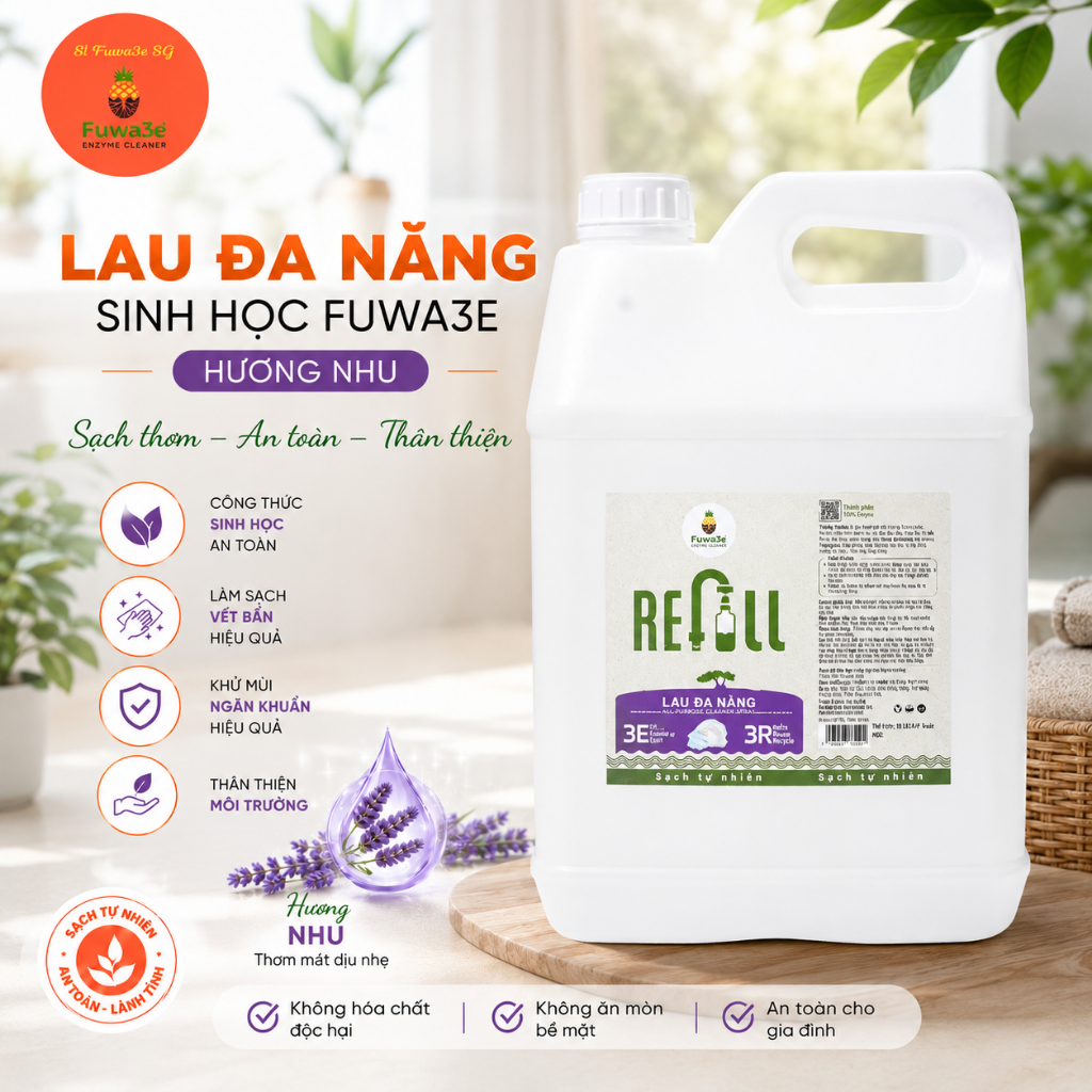 [HỎA TỐC - HCM] Lau Đa Năng Fuwa3e Can Refill 10 Lít - [SỈ FUWA3E SG] Làm Sạch Sáng Bóng, Khử Mùi