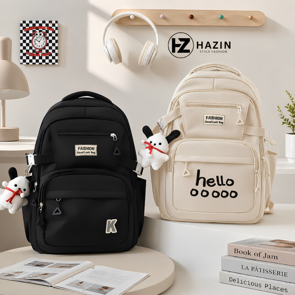 Balo đi học HAZIN nam nữ vải dù chống thấm nước, cặp đi chơi đi du lịch phong cách ulzzang Hàn Quốc 