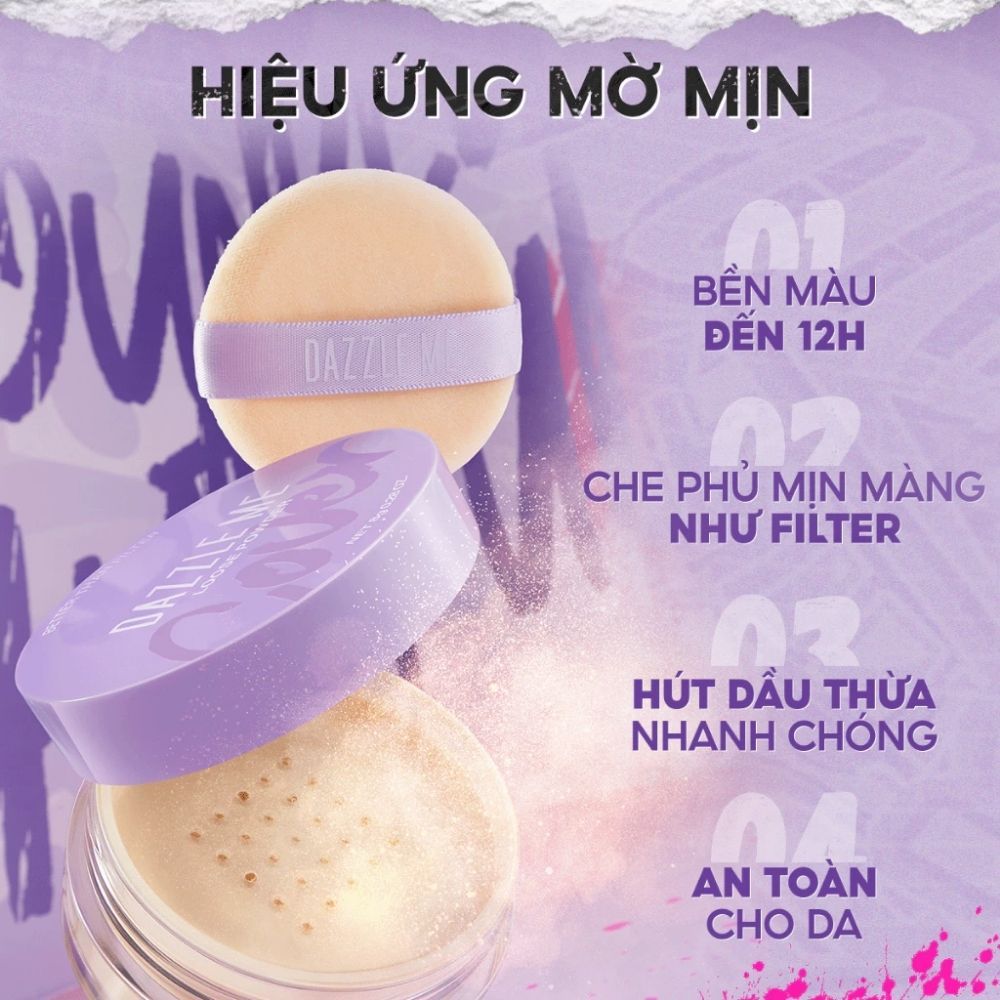 Ảnh 3 của Phấn phủ bột DAZZLE ME Loose Powder trang điểm chống nước mồ hôi kiểm soát dầu 8g