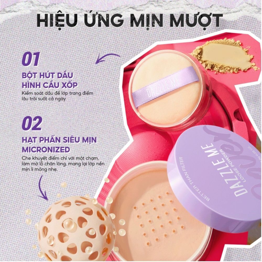 Ảnh 4 của Phấn phủ bột DAZZLE ME Loose Powder trang điểm chống nước mồ hôi kiểm soát dầu 8g