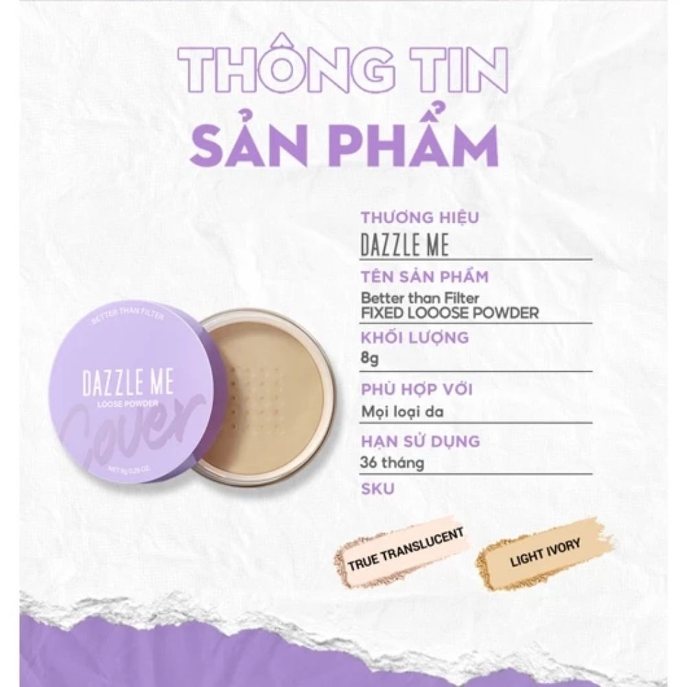 Ảnh 9 của Phấn phủ bột DAZZLE ME Loose Powder trang điểm chống nước mồ hôi kiểm soát dầu 8g