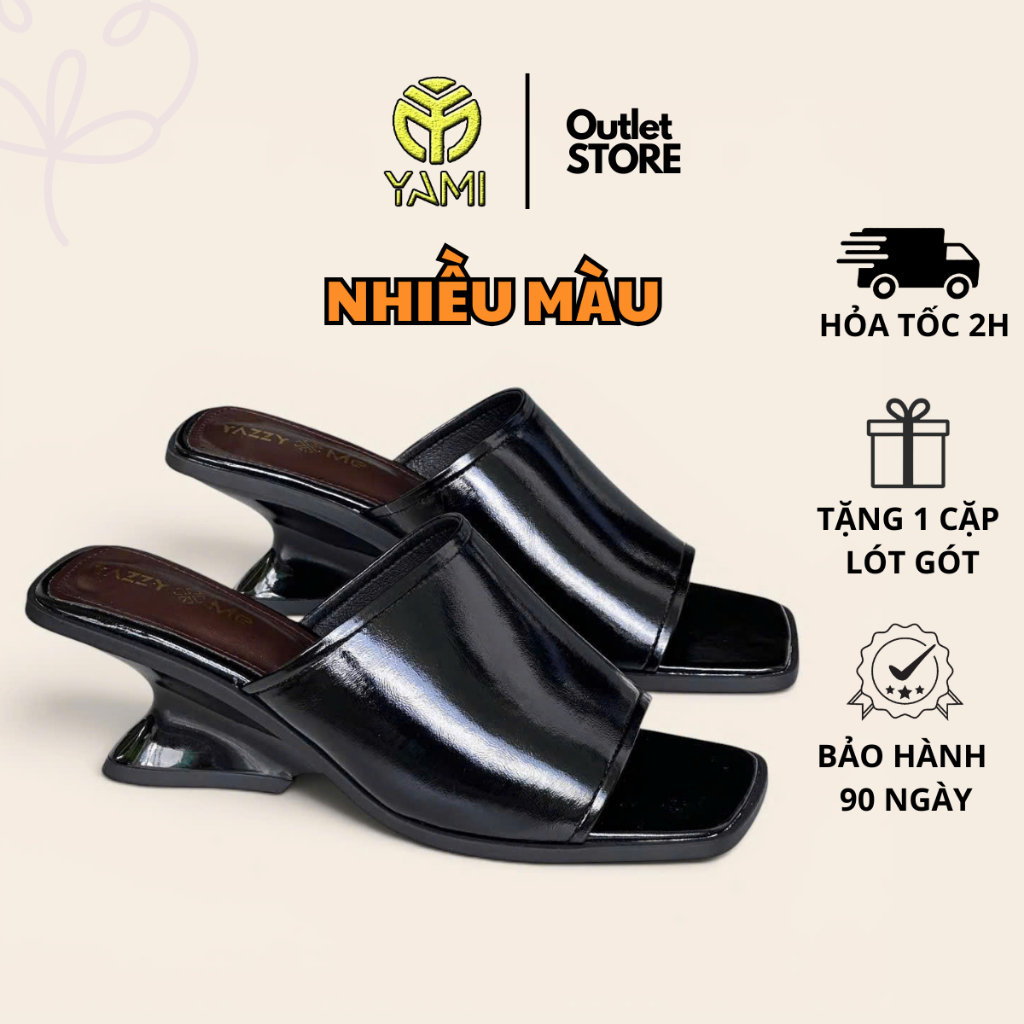 Guốc Nữ Gót Xuồng YAZZY & Me, Dép Nữ Mũi Vuông Gót Xuồng Cong Cao 7cm Quai Bản To Che Khuyết Điểm, M