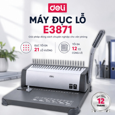Máy Đóng Gáy Xoắn Lò Xo DELI Tiện Dụng Cho Tài Liệu, Sách, Lịch Thiêt Kế Chắc Chắn Siêu Bền, Dễ Dùng