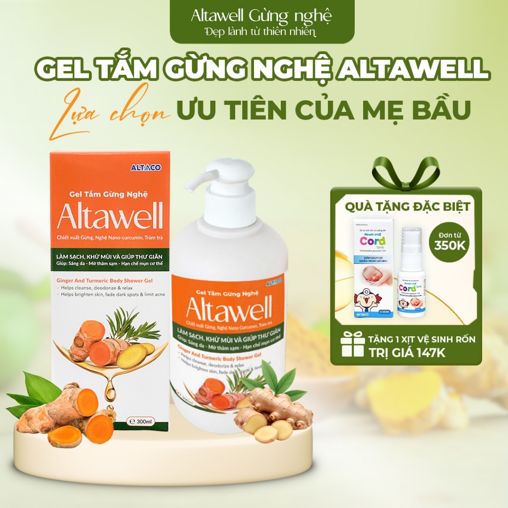 Gel Tắm Gừng Nghệ Altawell Hỗ Trợ Làm Sạch & Khử Mùi, Ngừa Mụn Sáng Da, Thành phần Gừng Nghệ Hỗ Trợ 