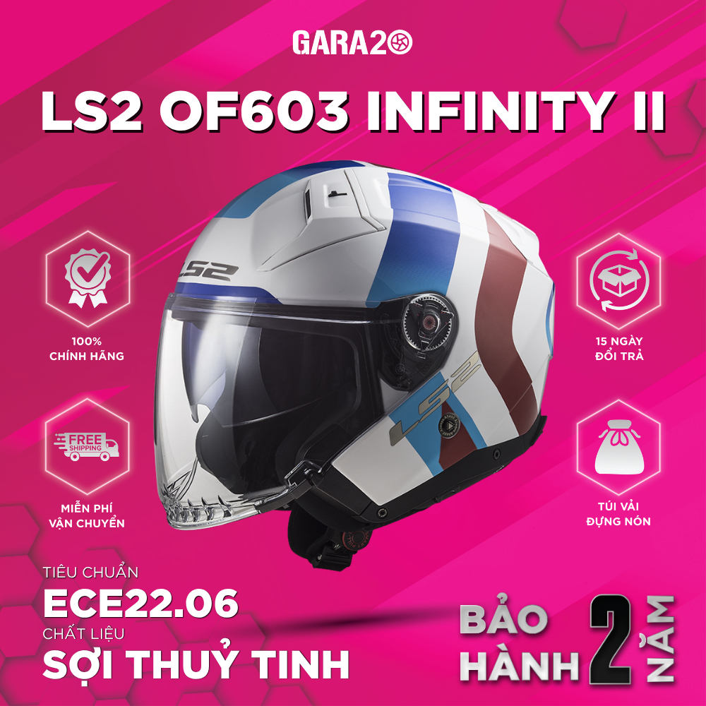Mũ Bảo Hiểm 3/4 LS2 OF603 Infinity II Sợi Thuỷ Tinh Hai Kính Chuẩn ECE22.06 Đi Mô Tô [Chính Hãng]