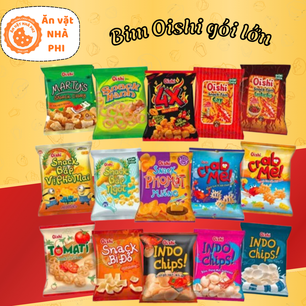 Combo 5 Gói Snack Bim Bim Oishi Đủ Vị Gói Lớn 110g