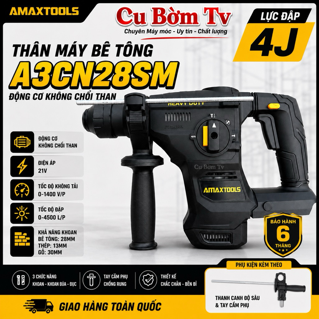 Máy Khoan Bê Tông Amaxtools A3CN28SM ( Heavy Duty) Lực Đập 4J Siêu Khoẻ | Cu Bờm Tv