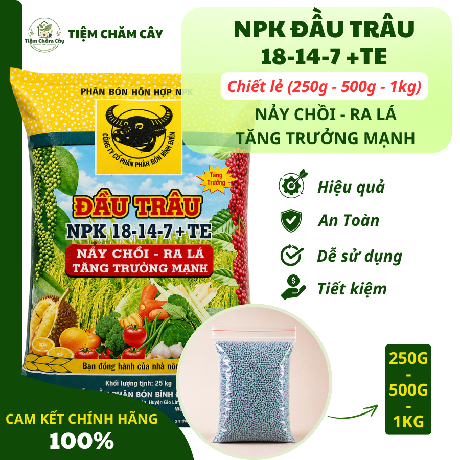 (1kg) Phân bón Nảy chồi - Ra Lá -Tăng trưởng mạnh | NPK 18-14-7+TE Đầu Trâu