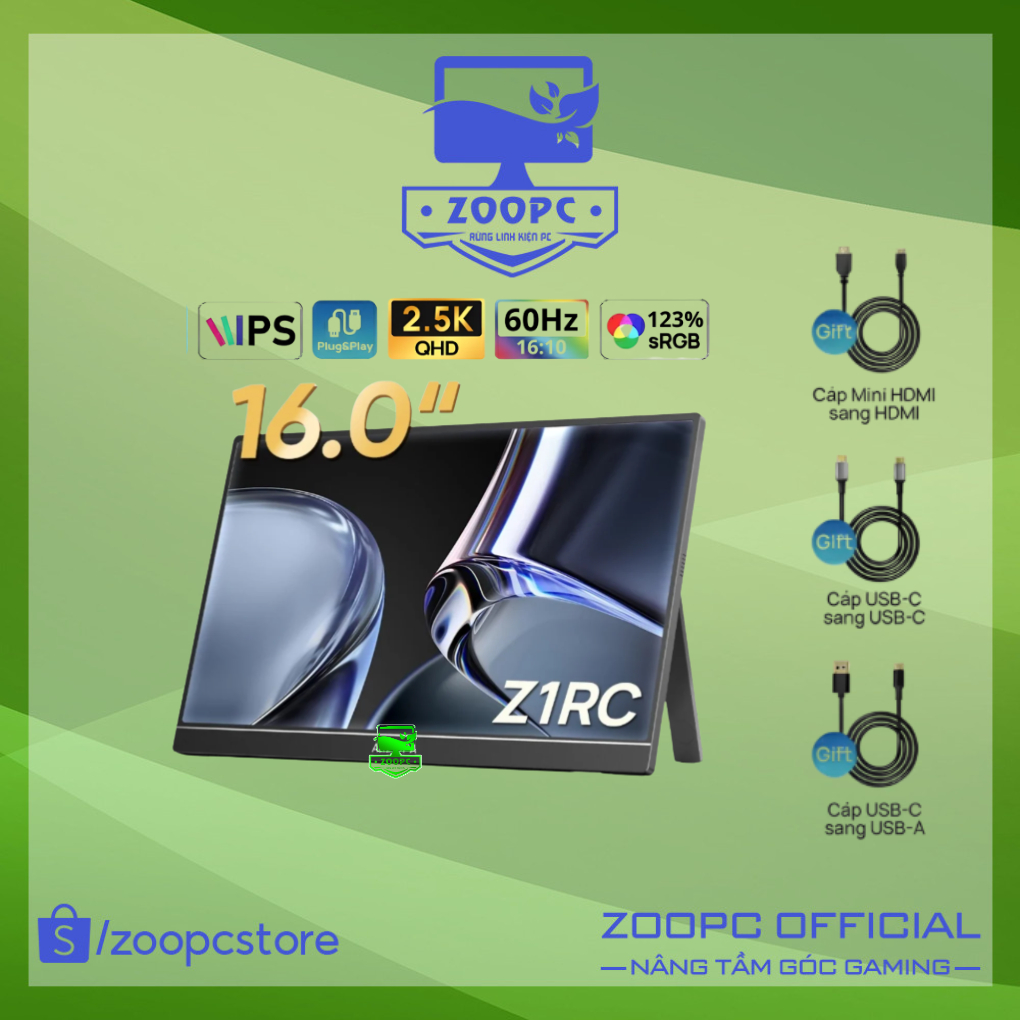 [Hàng có sẵn] Màn hình di động ÁT ZÔ PA Z1RC, 16inch, 2K, 60hz, IPS | ZOOPC STORE