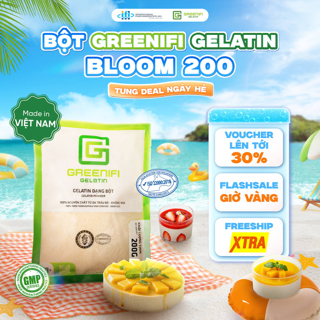 Bột Gelatin Việt Nam - chuyên dùng làm Panna Cotta, Pudding, Sữa chua, bánh Mousse B200