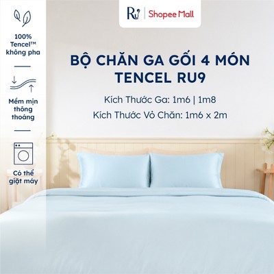Bộ Ga Chăn Gối 4 Món Lụa Tencel Ru9 Cao Cấp | Mềm Mịn Mát Lạnh | Nhiều Màu - Màu Trơn | 1m6 x 2m - 1m8 x 2m | Chăn 1m6