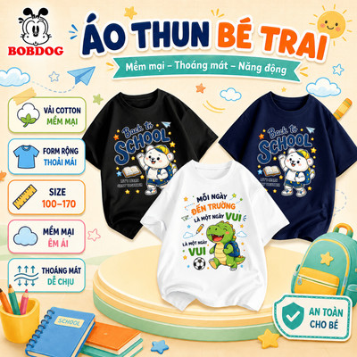 BOBDOG, Áo phông bé trai, áo thun chất liệu cotton thoáng mát mặc đi chơi đi học họa tiết đón năm học mới cho bé