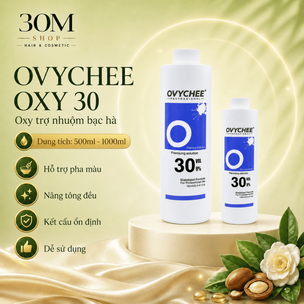 Trợ Nhuộm Ovychee Oxy 30 VOL 9% 1000ml | Hỗ Trợ Nâng 2–3 Tông, Nhuộm Màu Thời Trang